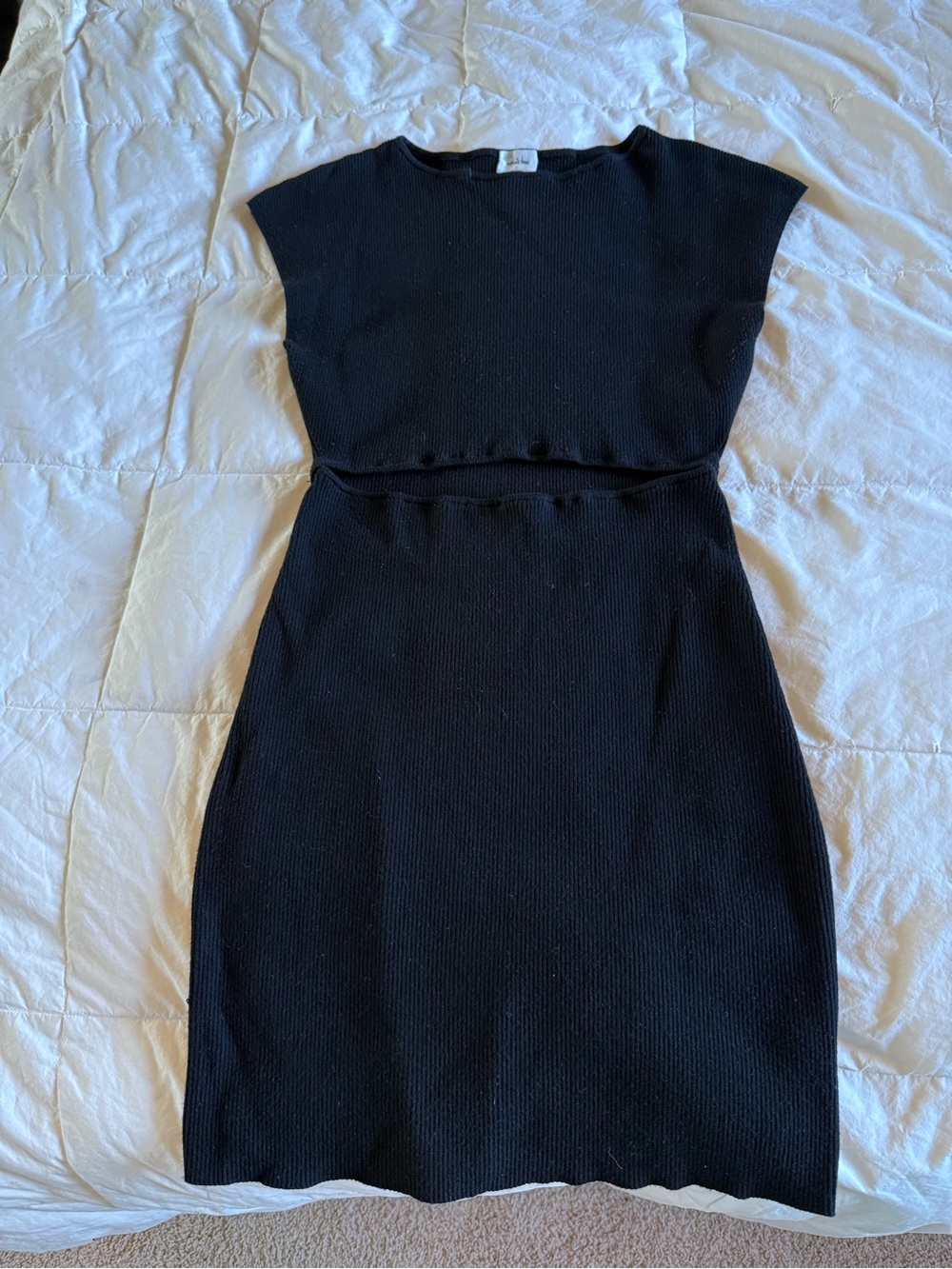 Wilfred Black Midi Knit Dress with Subtle Waist Detail